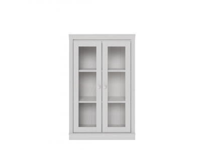 Estante de madeira com 1,19 m no acabamento branco lavado com duas portas de vidro/ Coleção biblioteca